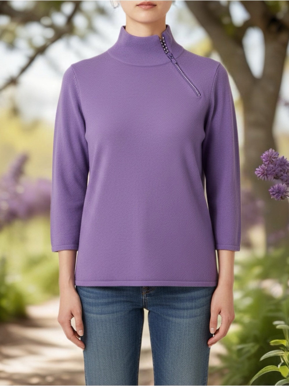 ❤️Price Drop❤️Mercer Street Studio Long Sleeve Rhinestone Zip Pullover Sweater